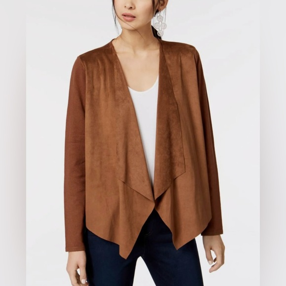 INC International Concepts Sweaters - INC International Concepts Faux Moleskin Cardigan Cowgirl Brown Suede PM